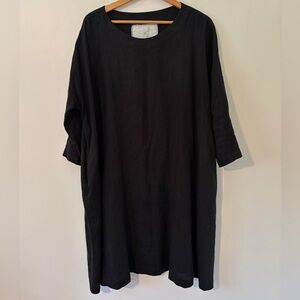 Not Perfect Linen Tunic Dress Women's One Size Black Linen Lagenlook Minimalist